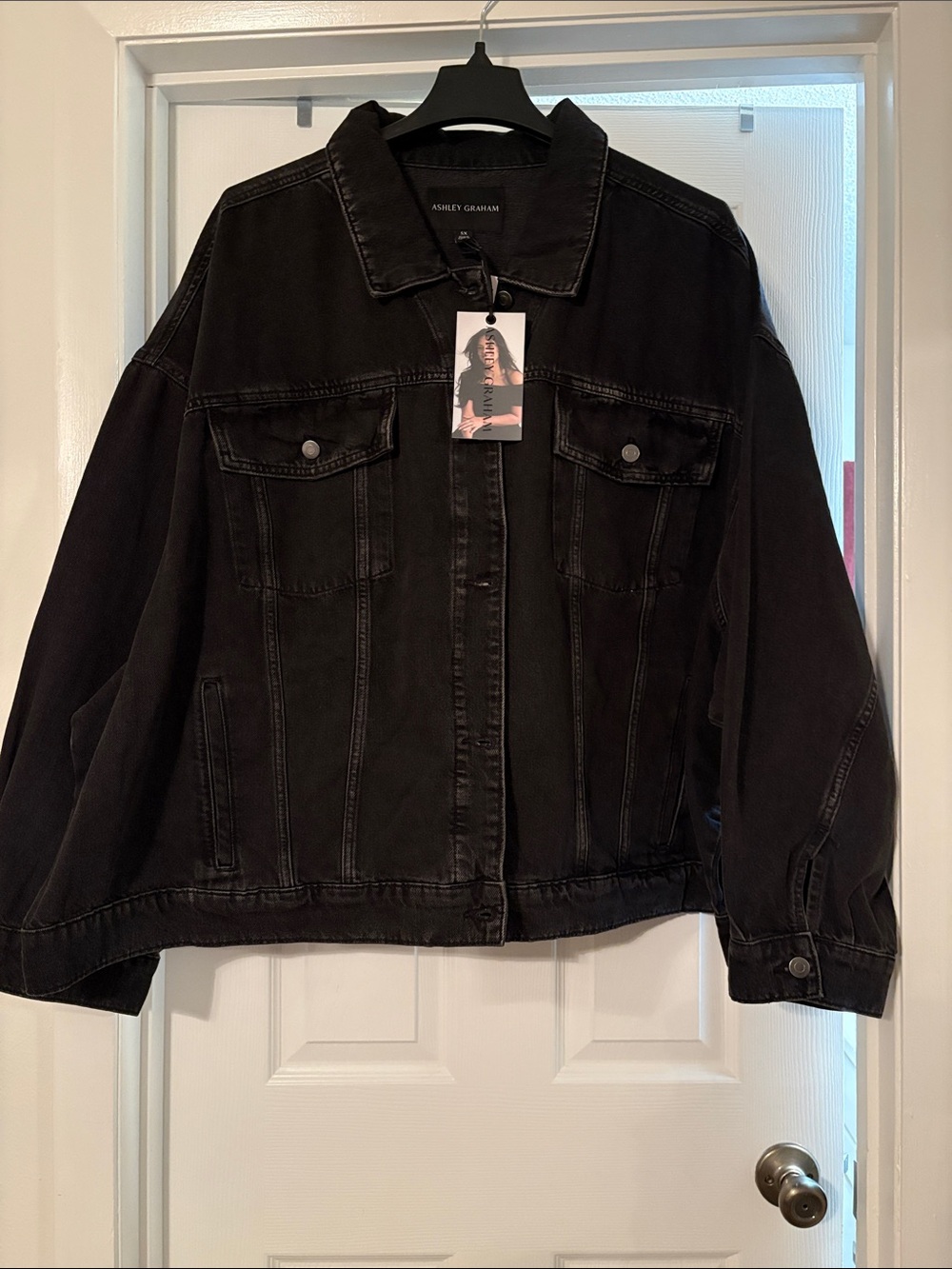 Ashley Graham Washed Black Denim Jacket - Oversized Trucker Sizes 4X 5X
